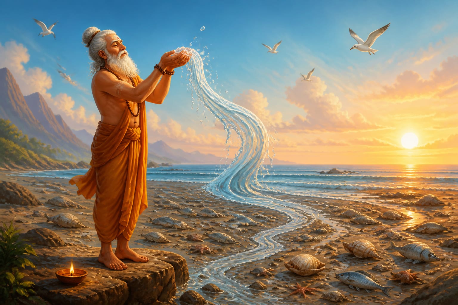 The sage Agastya drinking the ocean dry