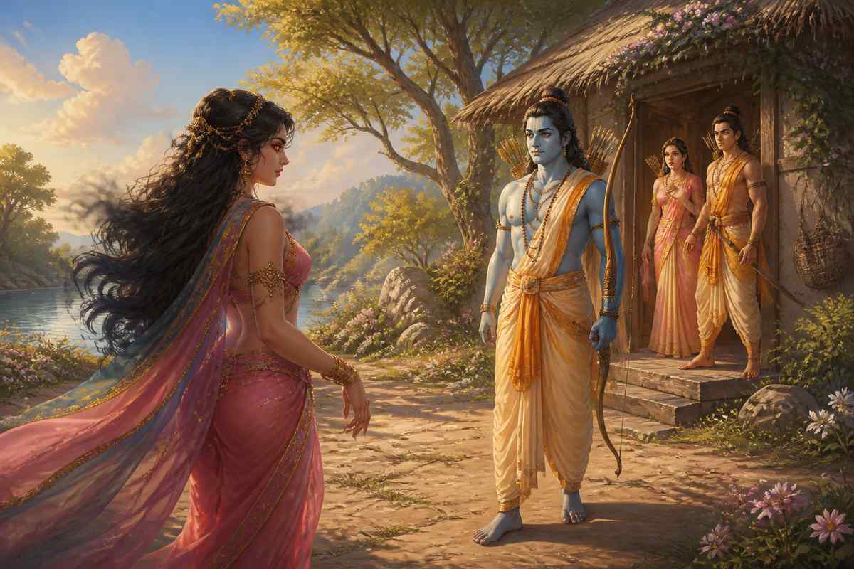 Shurpanakha approaching Rama in beautiful disguise