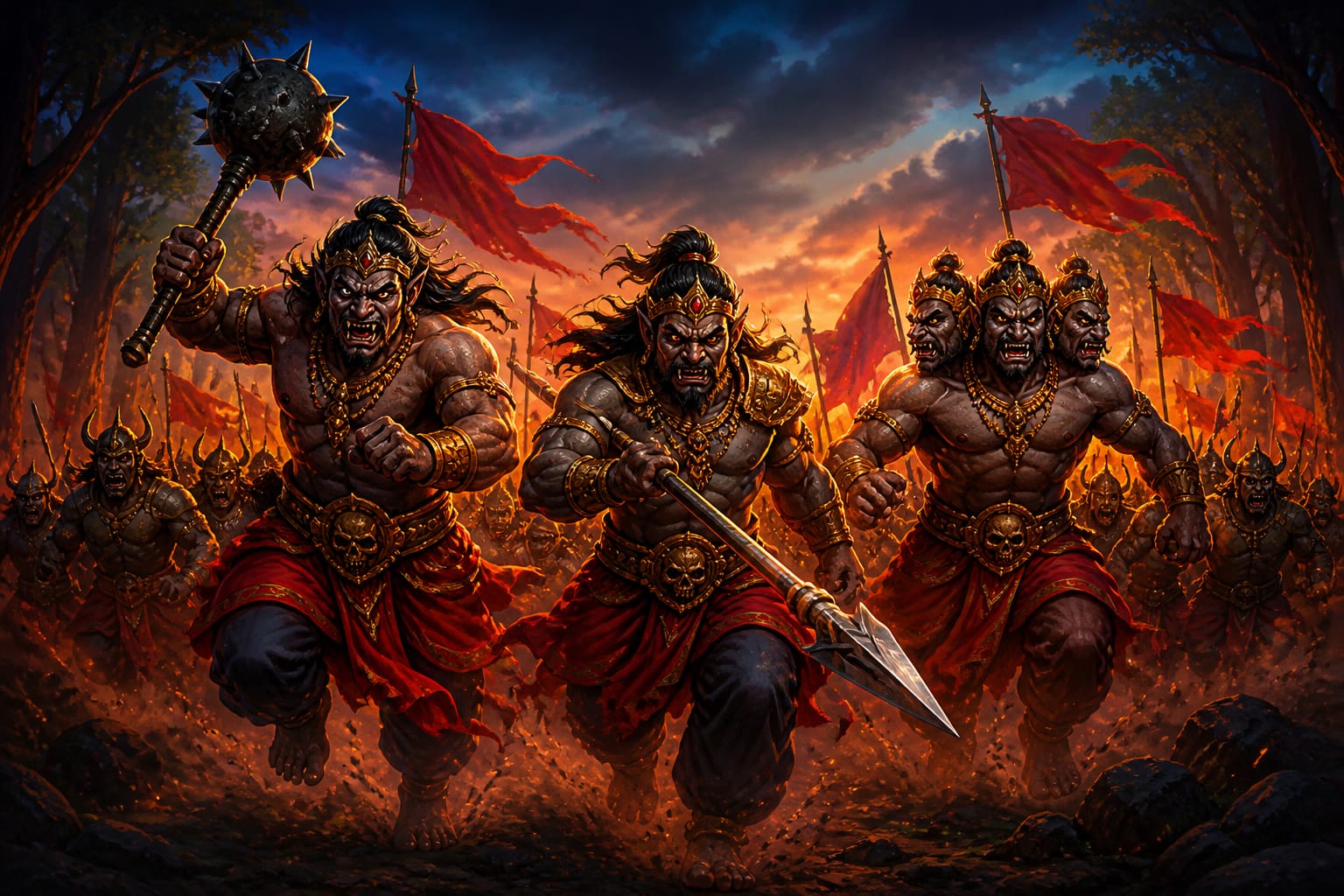 Khara, Dushana, and Trishira charging together