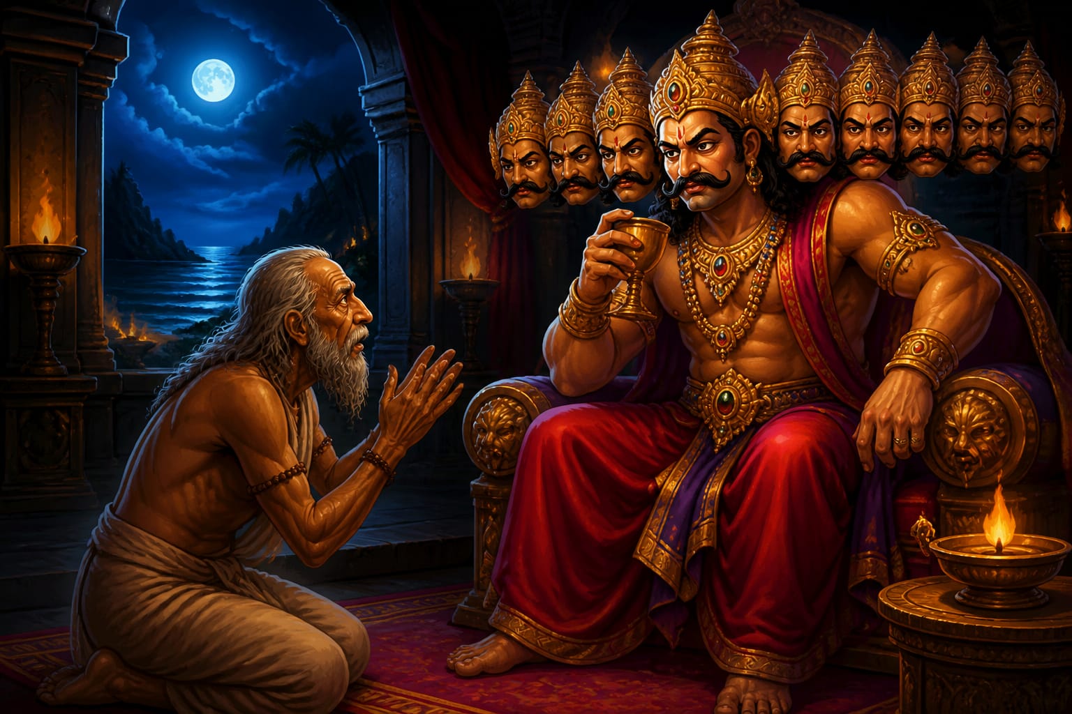 Maricha warning Ravana in his private chamber