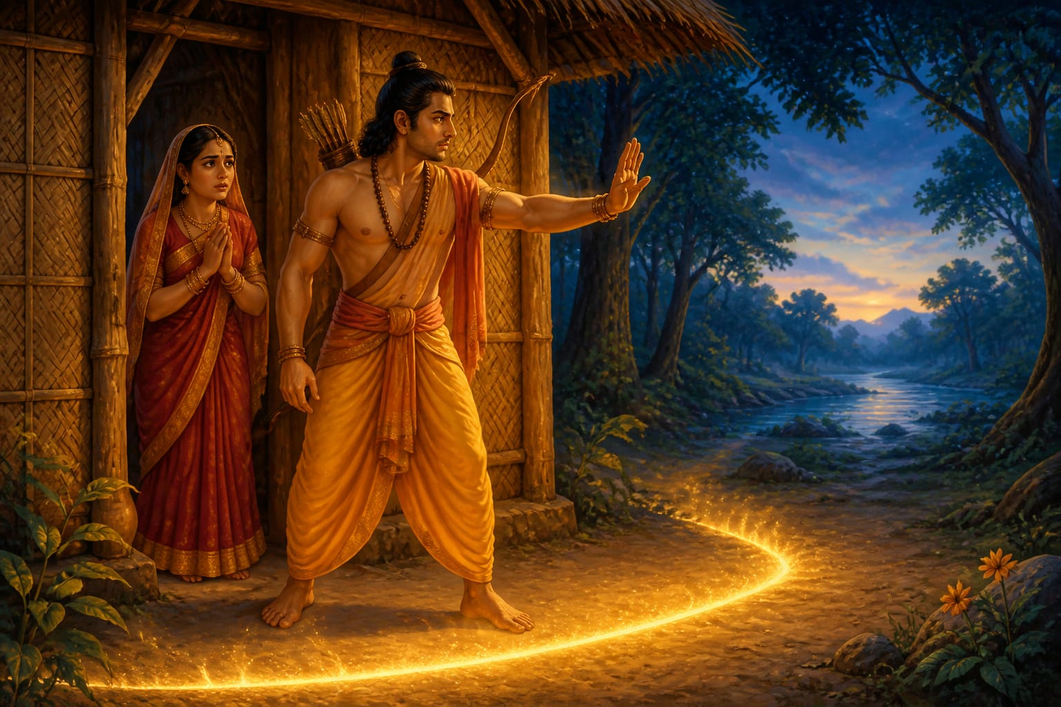 Lakshmana drawing the Lakshman Rekha