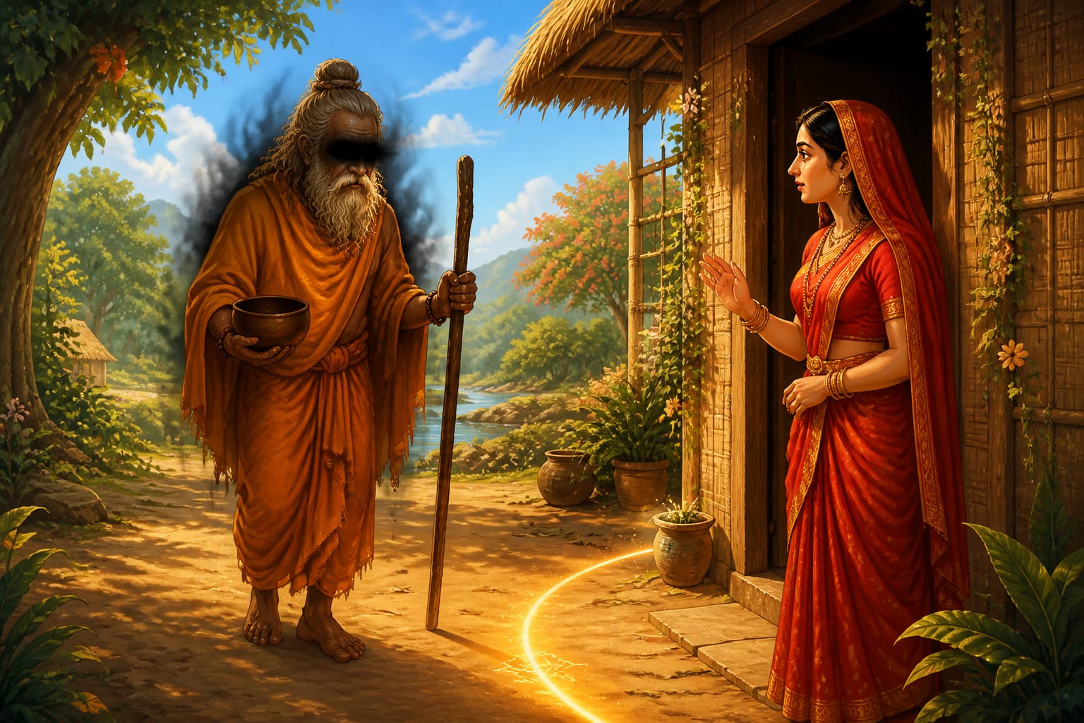 Ravana disguised as a holy man at the Lakshman Rekha