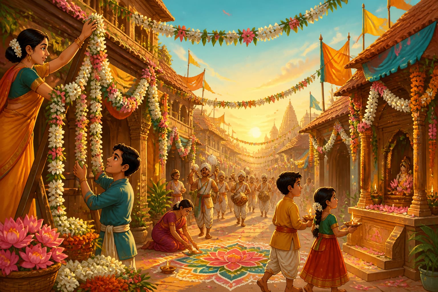 Ayodhya garlanded for Rama's coronation