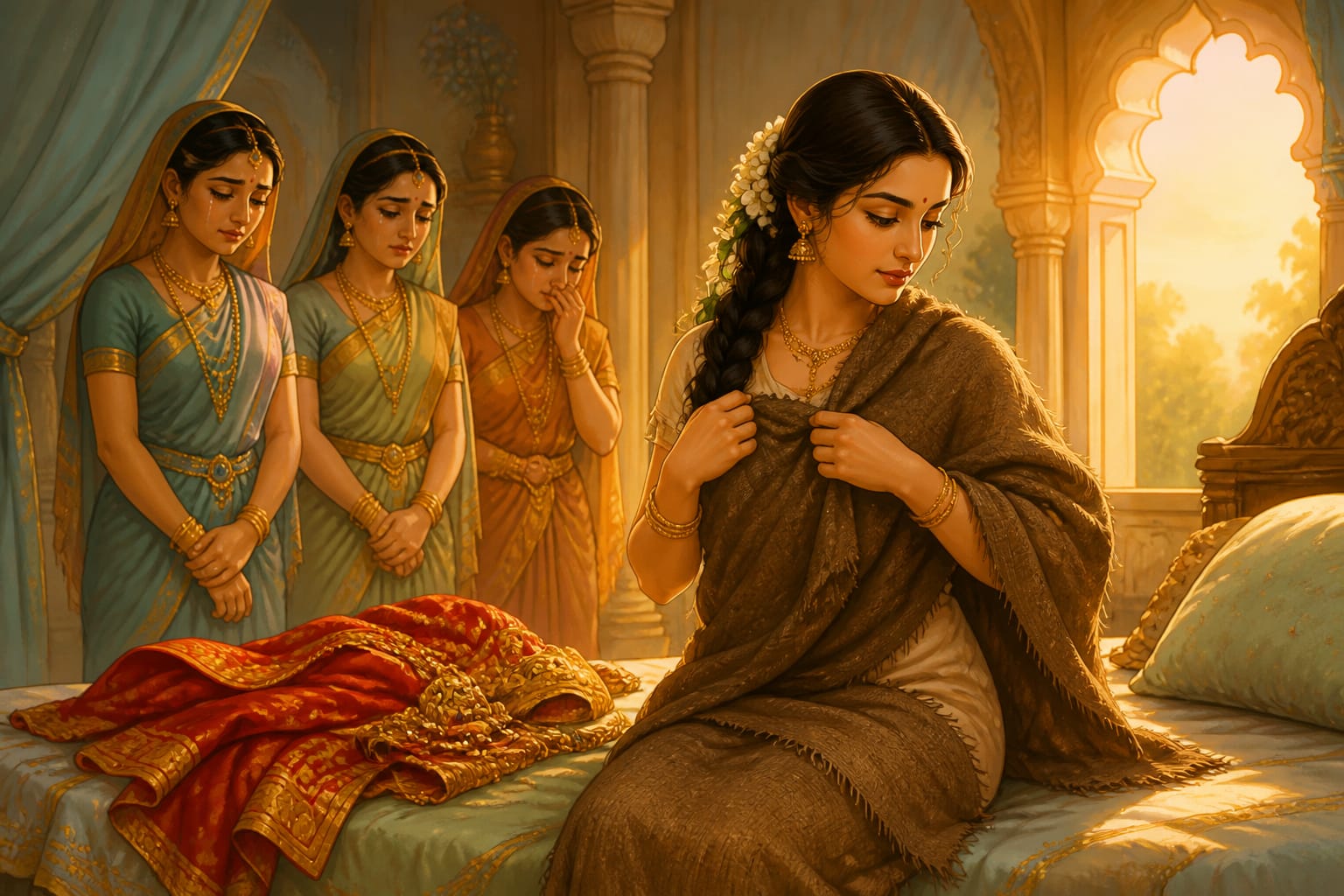 Sita donning bark cloth for the forest