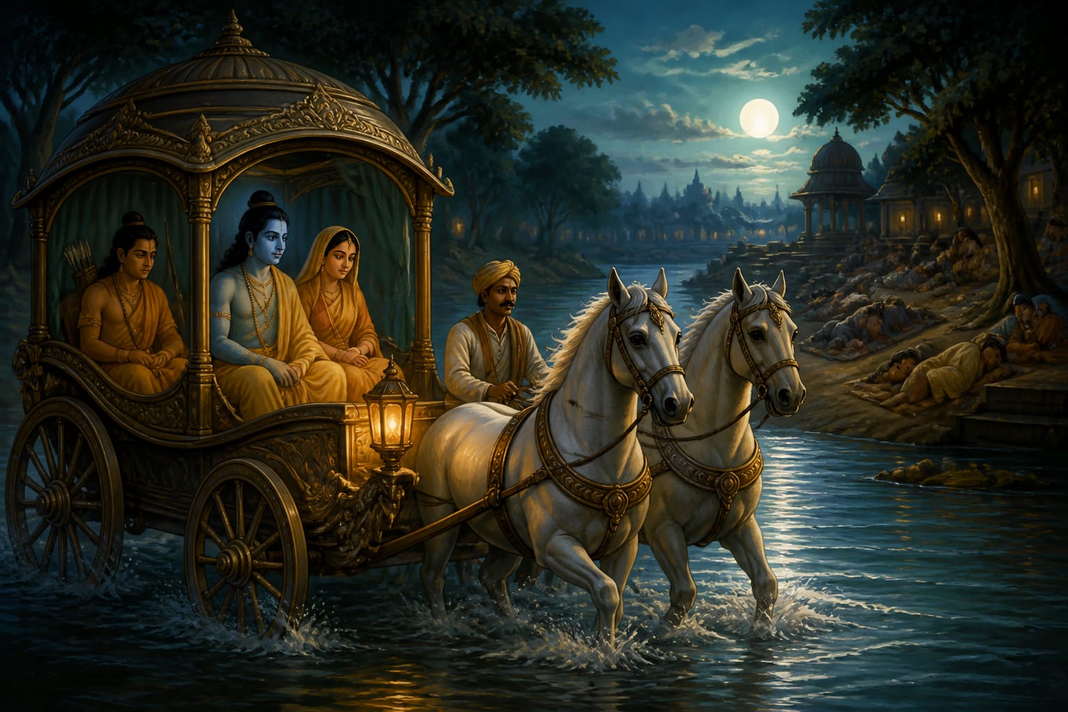 The chariot slipping across the Tamasa at night