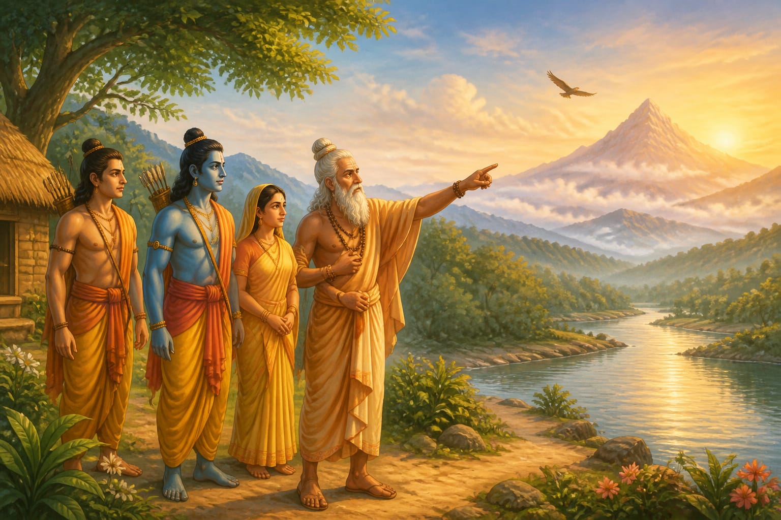 Bharadvaja pointing toward Chitrakoot