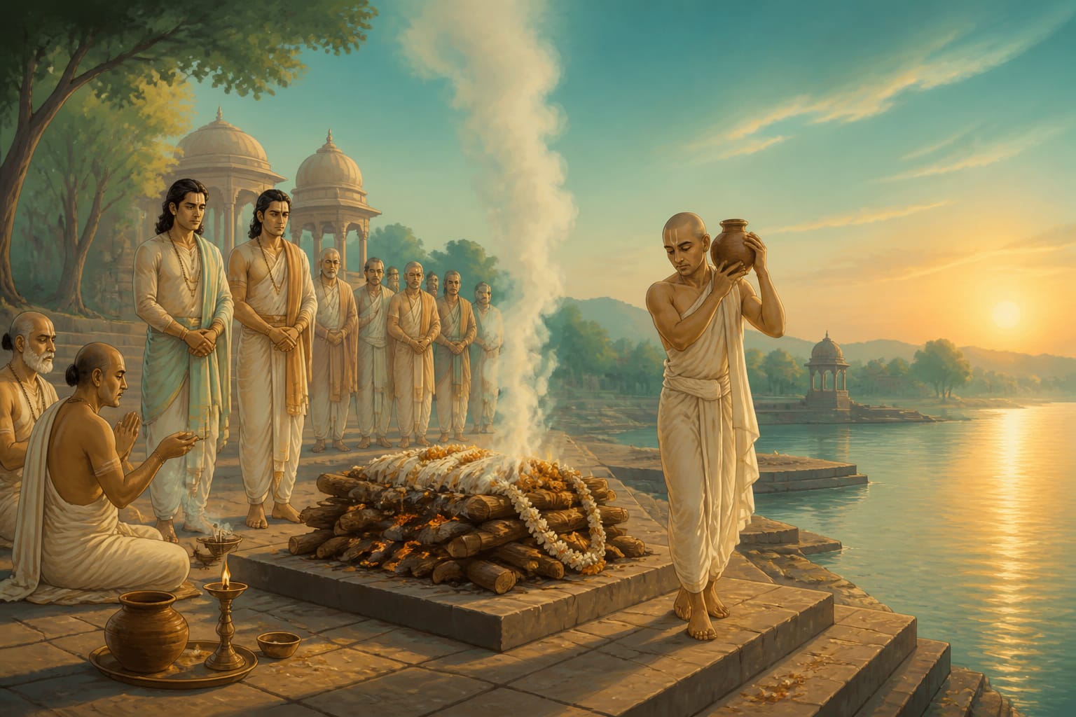 Bharata performing his father's funeral rites