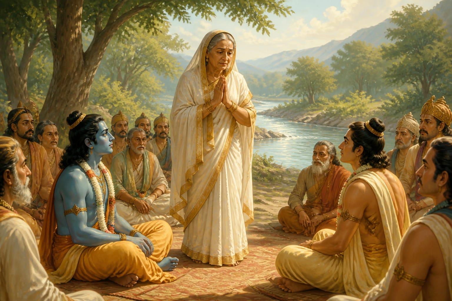 Queen Kausalya rising to mediate