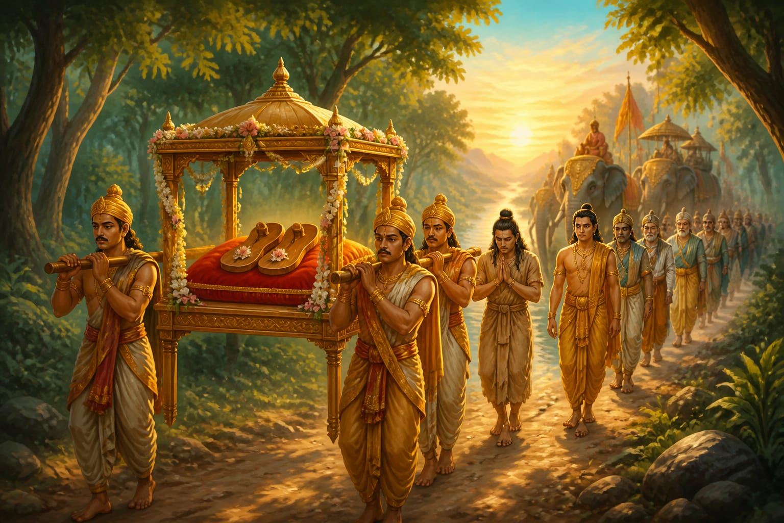 Procession returning to Ayodhya with Rama's sandals