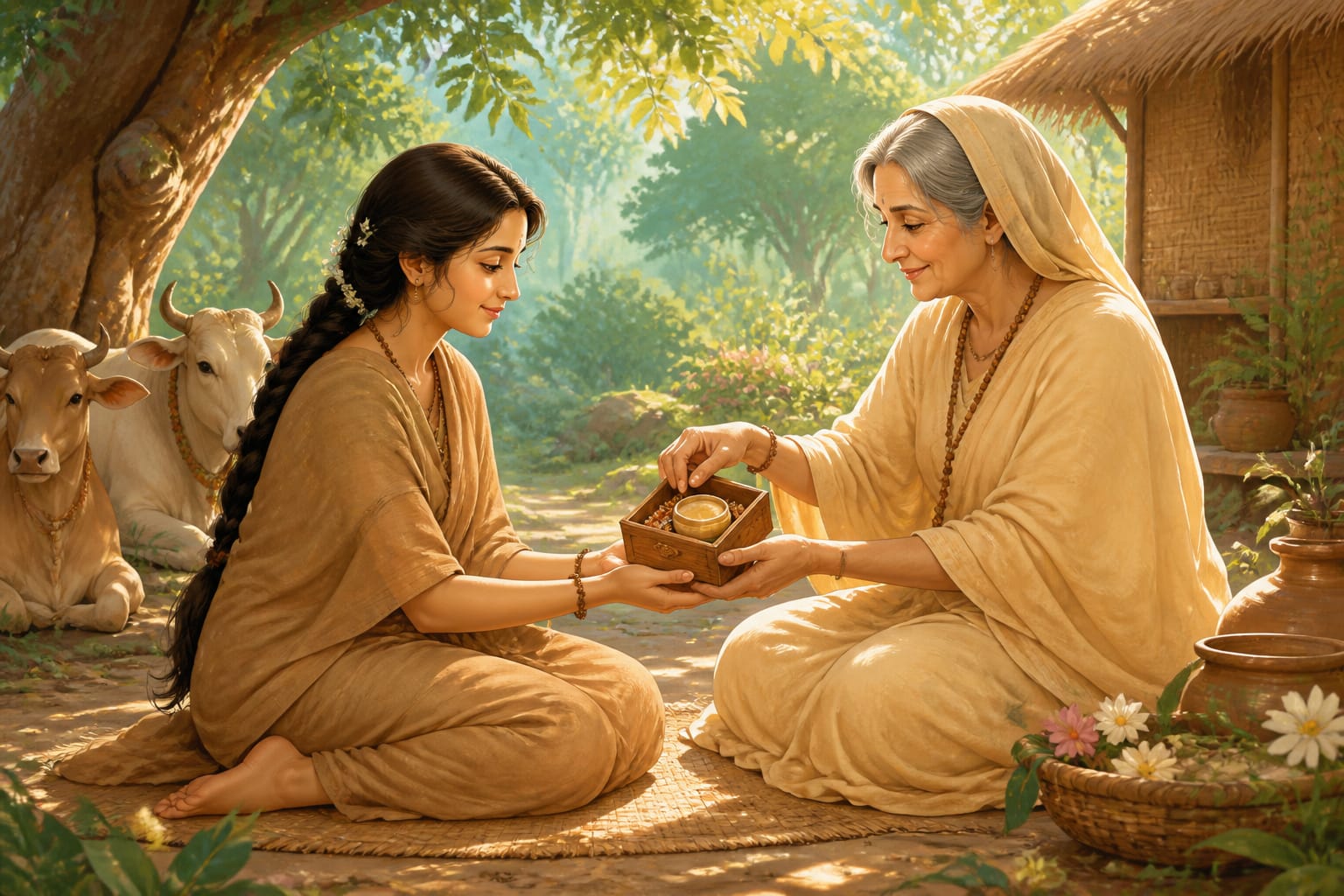 Sita receiving Anasuya's blessing