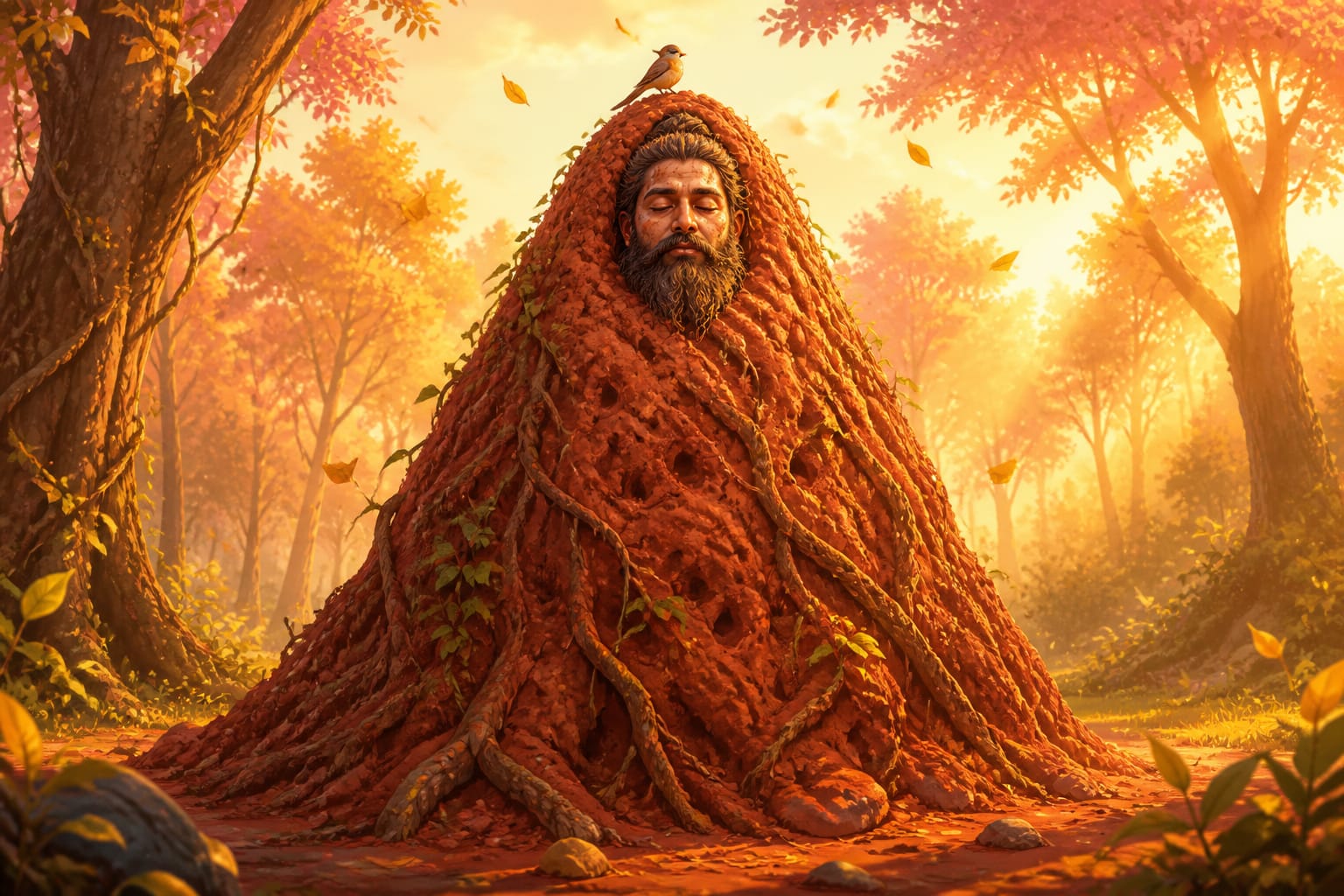 Ratnakara the bandit buried in an anthill during deep tapas