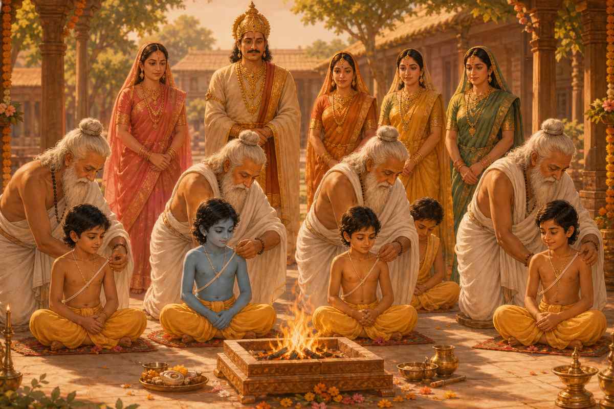 The four princes undergoing the Upanayana thread ceremony