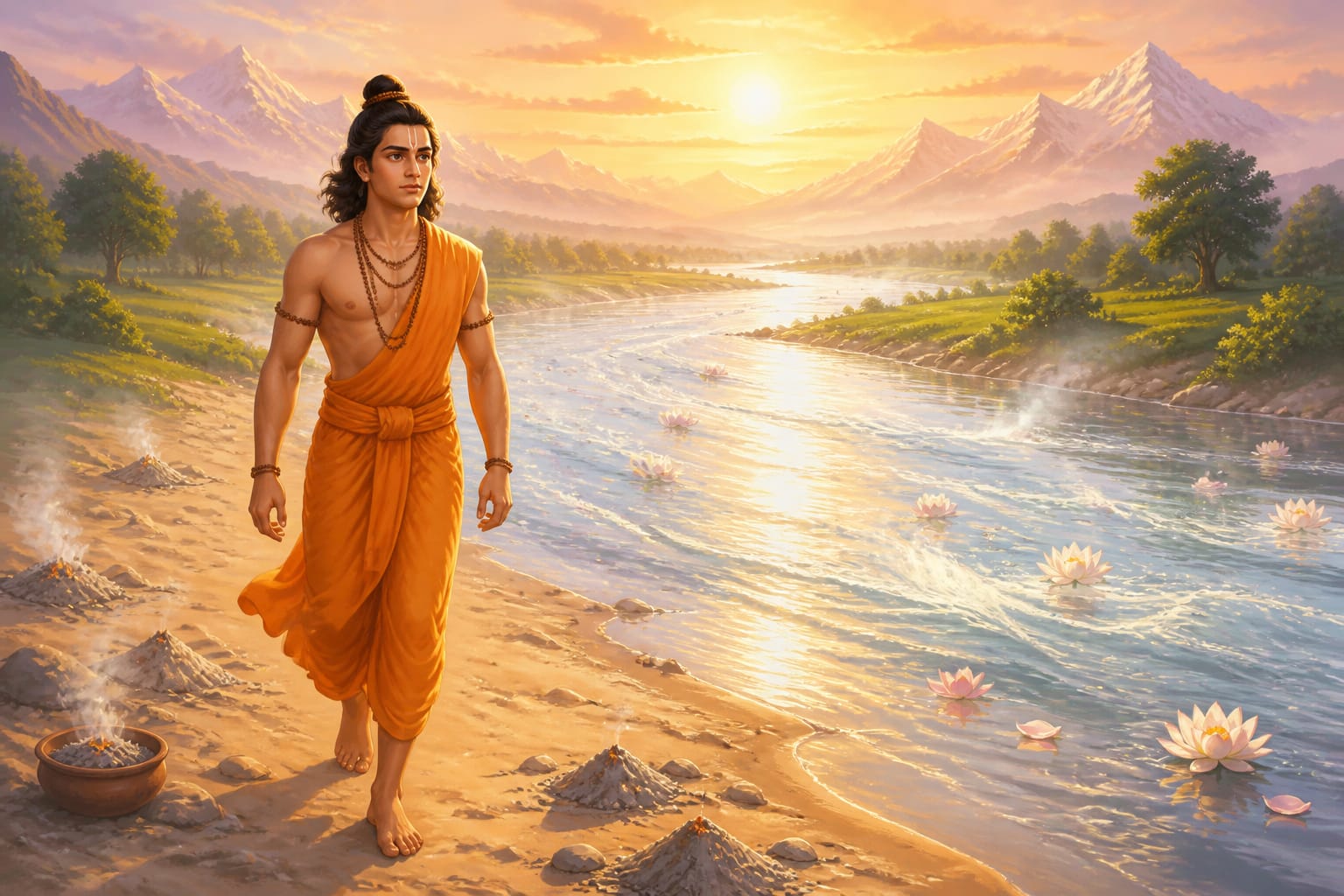 Bhagiratha leading the Ganga across Bharatavarsha to the ocean