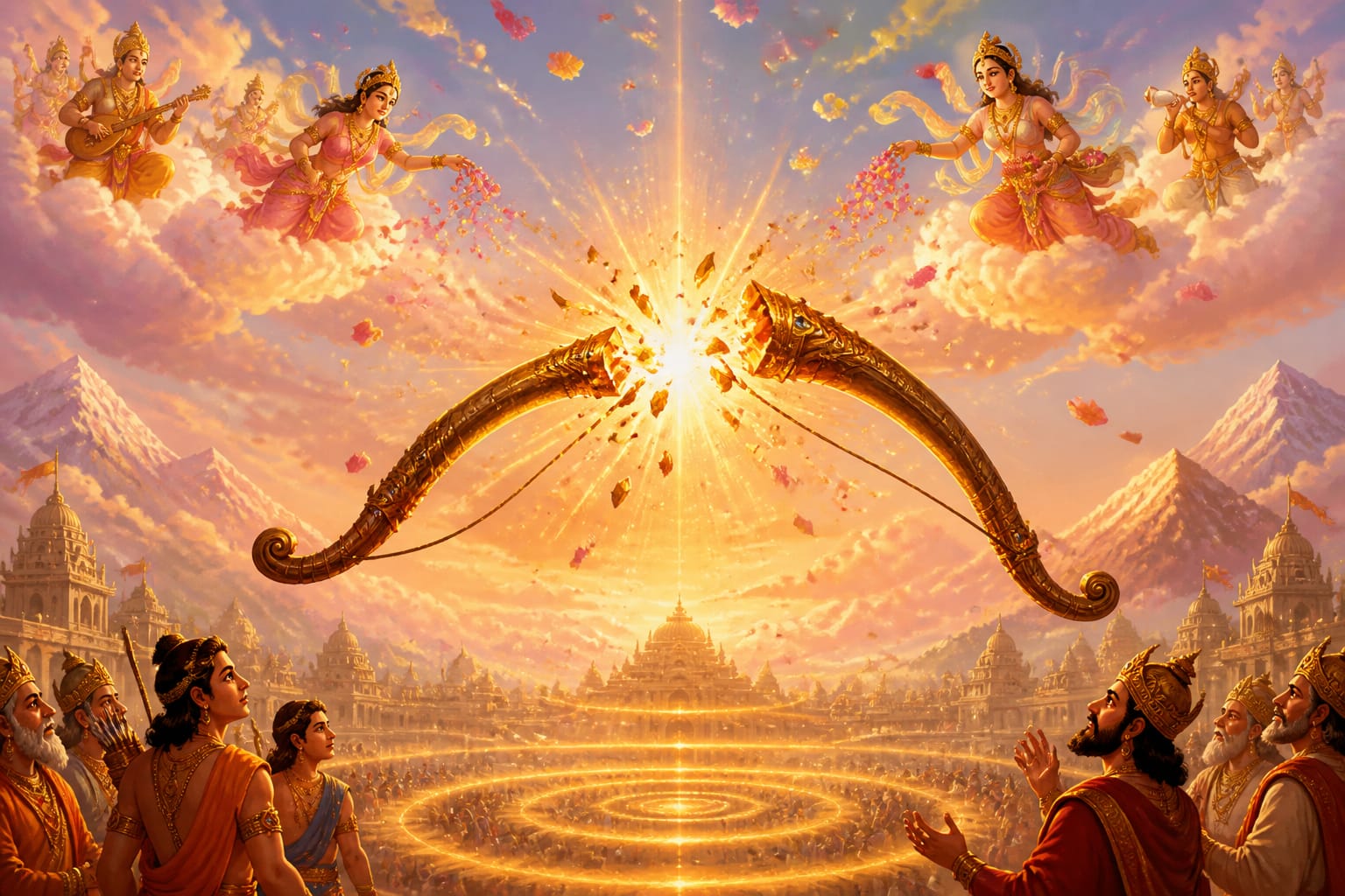 Cosmic shockwave radiating outward as the Shiva Dhanusha snaps in two
