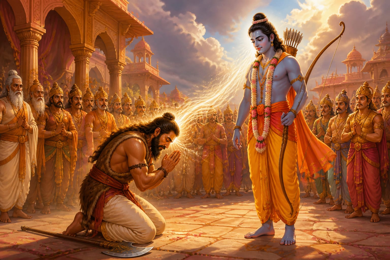 Parashurama recognizing Rama and transferring his cosmic power