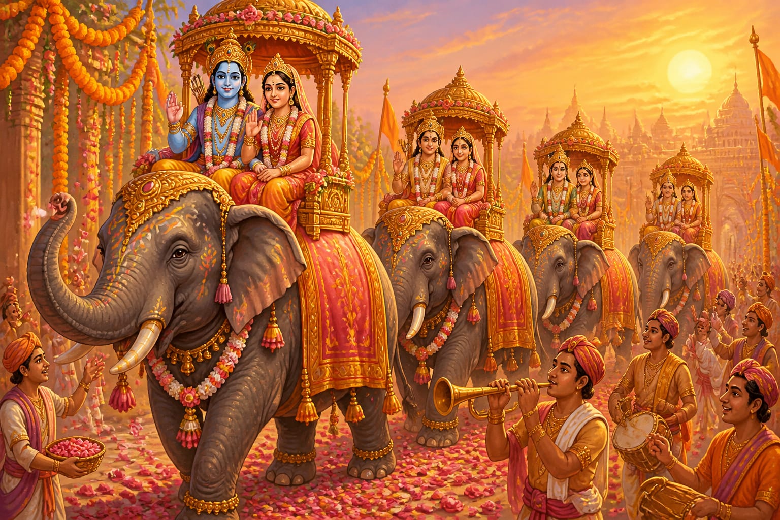 The grand wedding procession returning to Ayodhya