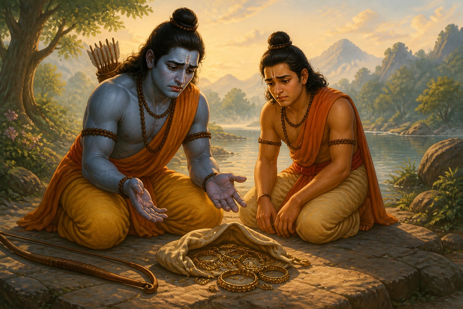 Sita's jewelry unwrapped on a sunlit rock