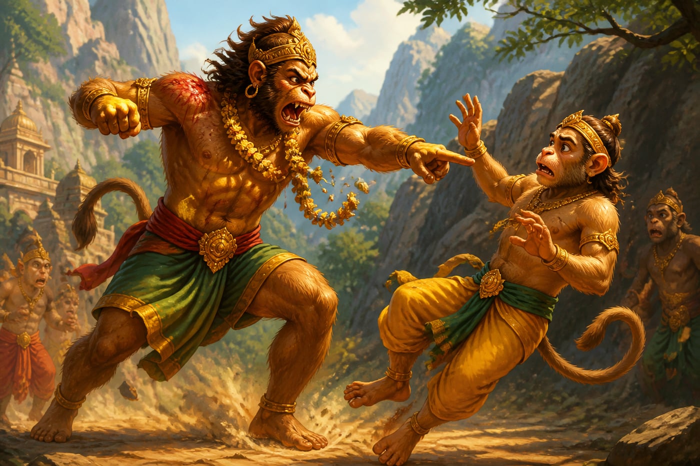 The wounded Vali attacks Sugriva on his return