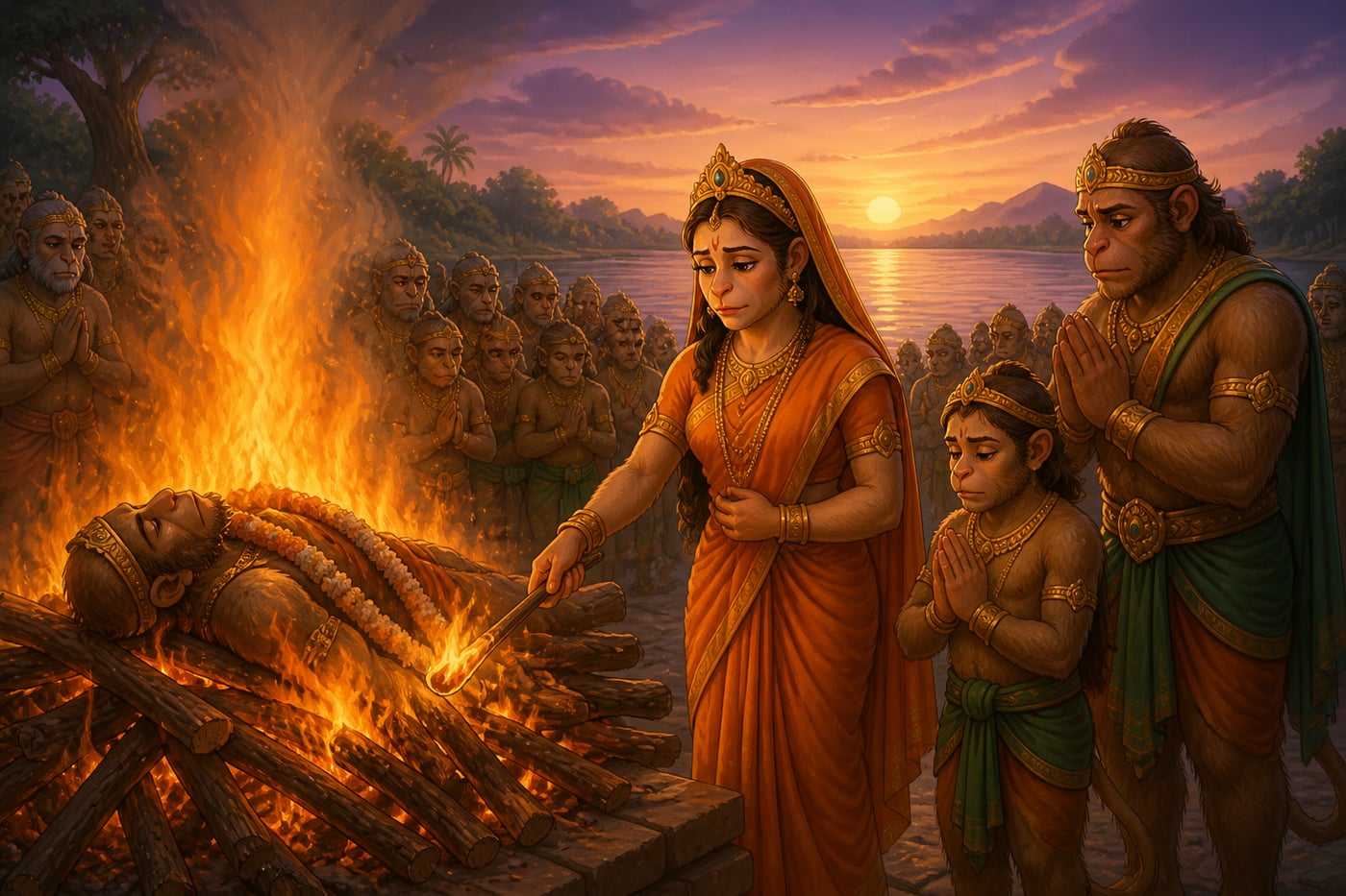Tara lights Vali's funeral pyre at dusk