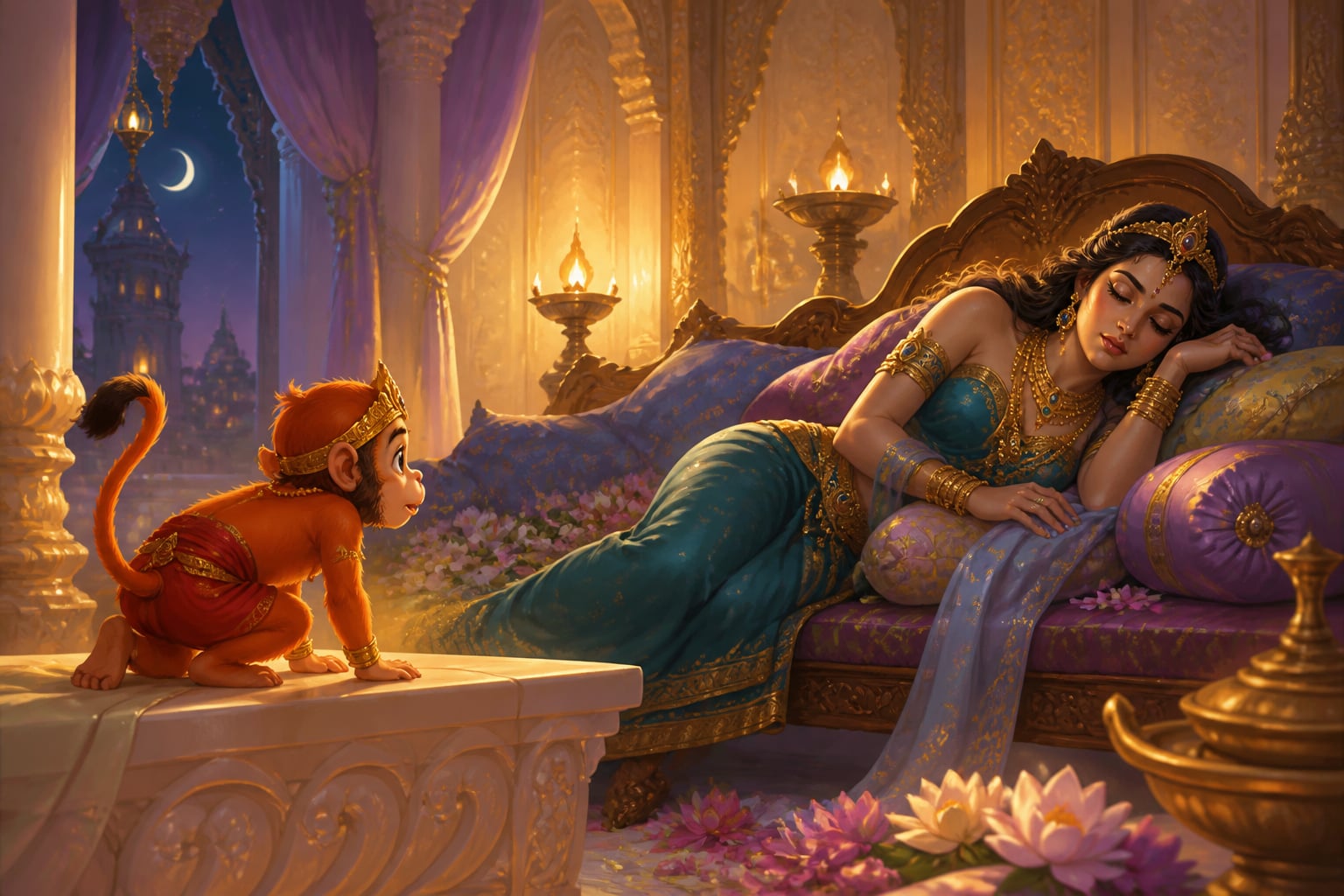 Hanuman briefly mistaking sleeping Mandodari for Sita