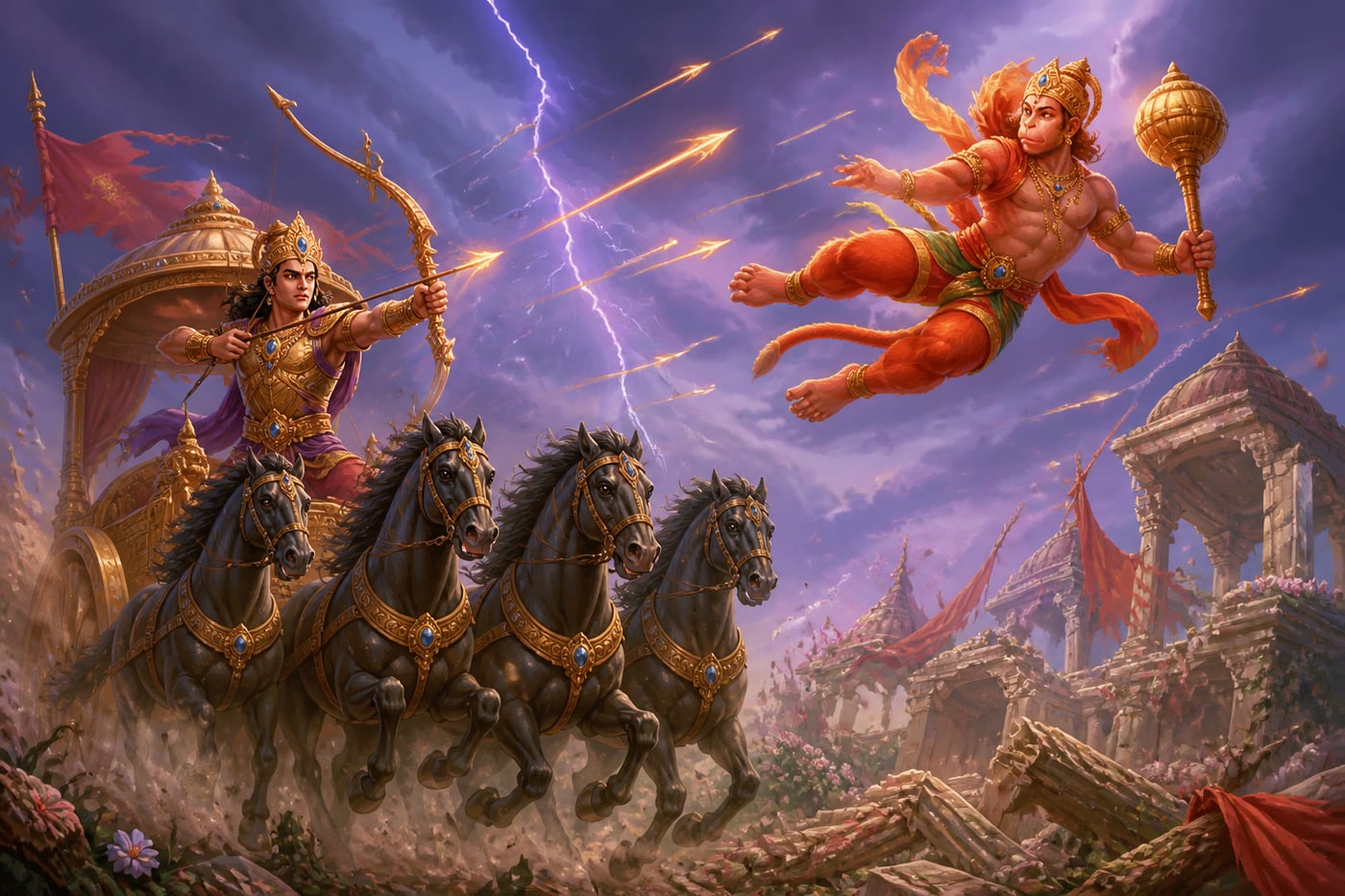 Akshay Kumar charging in his chariot to fight Hanuman