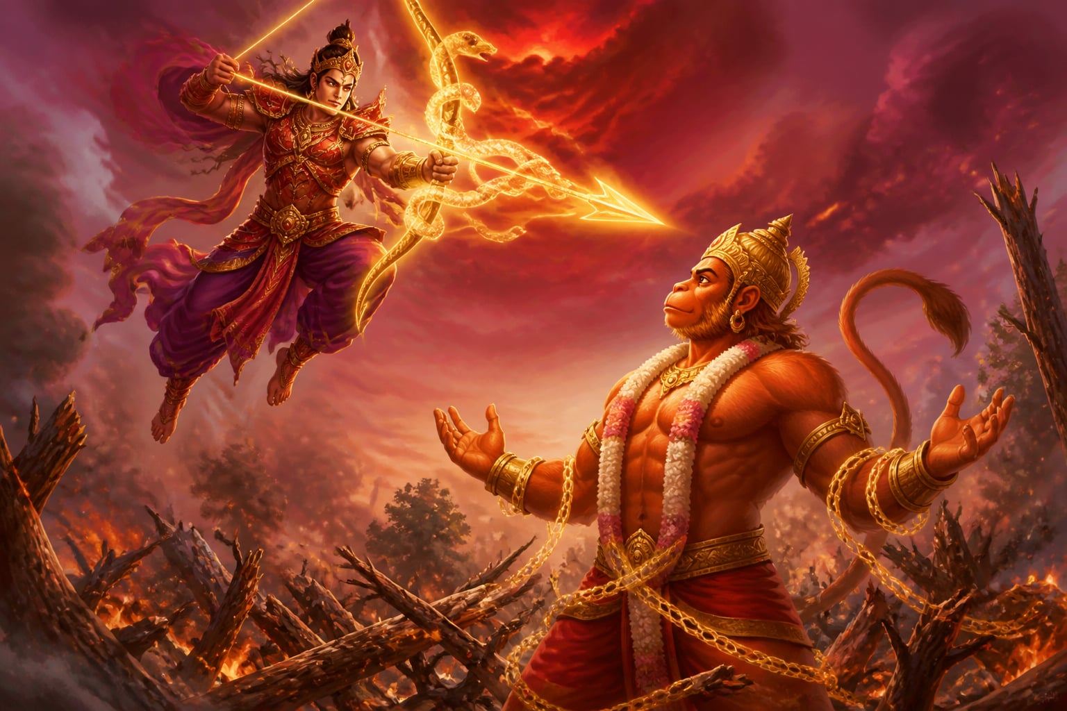 Indrajit binding Hanuman with the Brahmastra