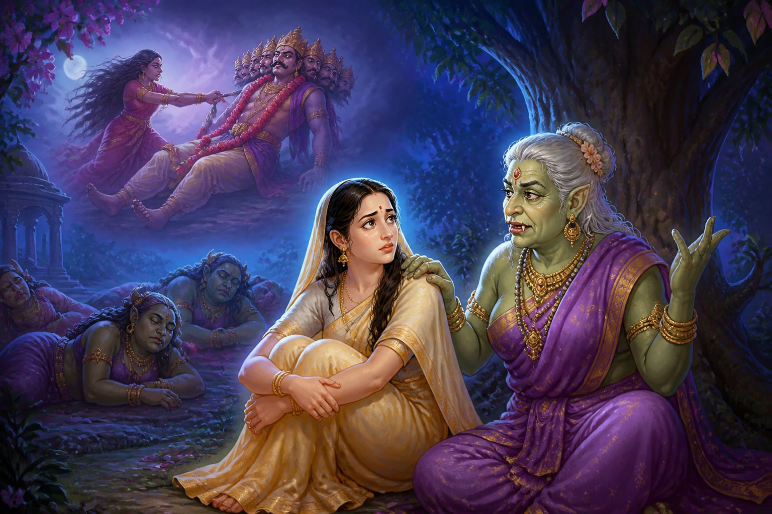 Trijata recounting her prophetic dream to Sita