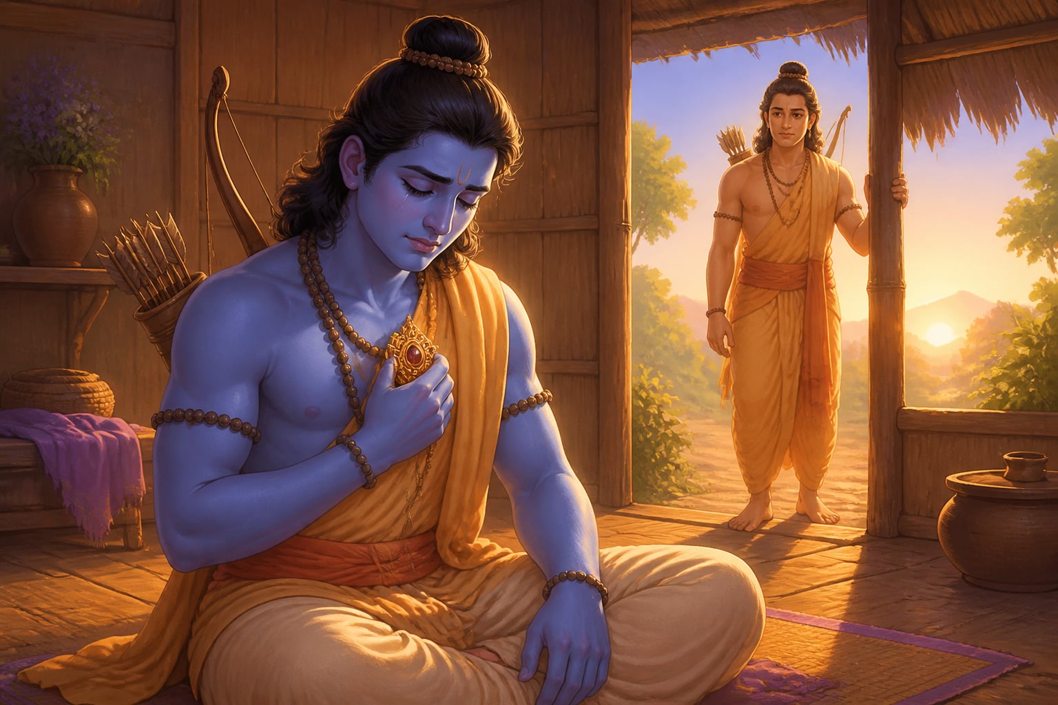 Rama pressing Sita's chudamani against his heart