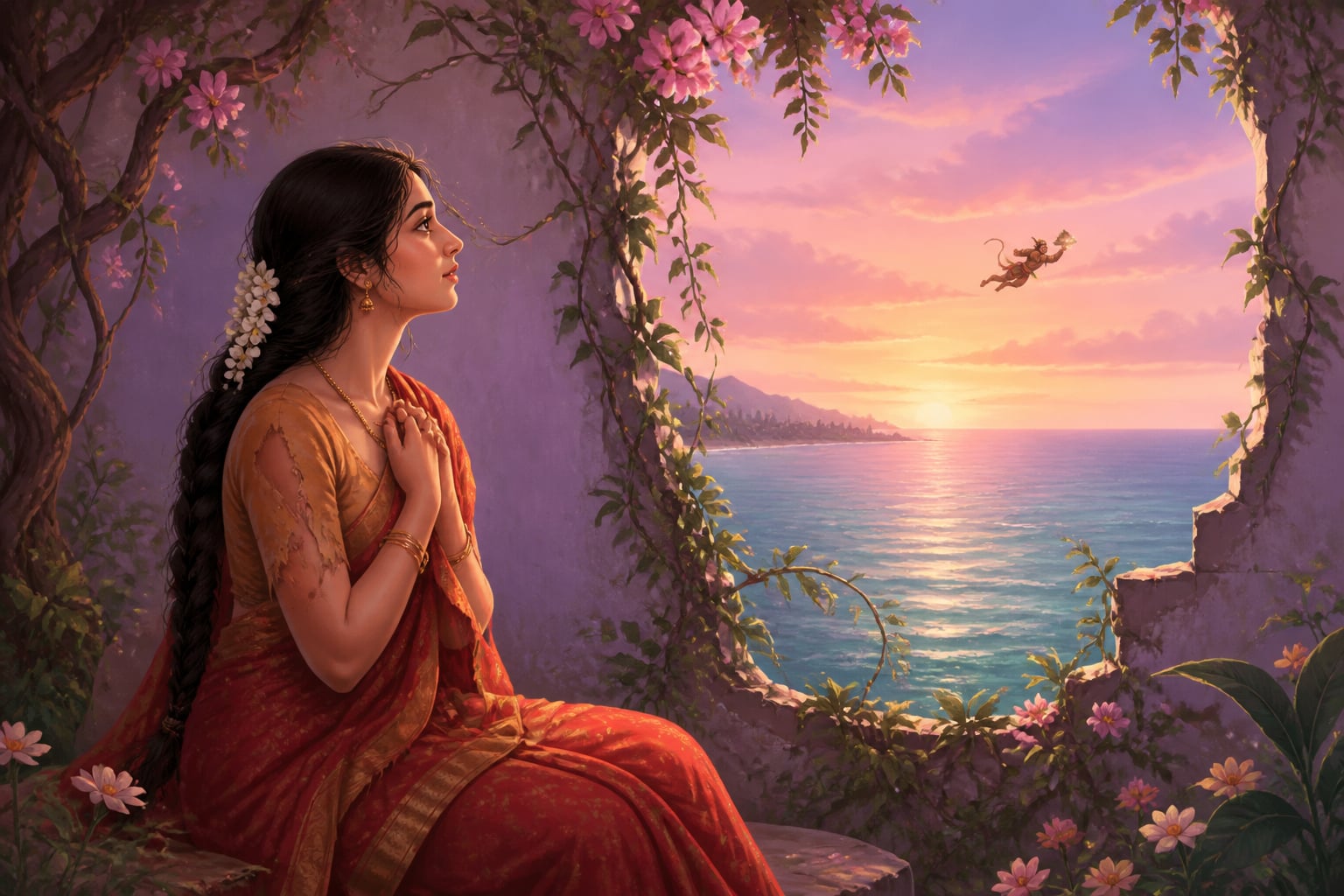 Sita gazing south toward the ocean from the grove