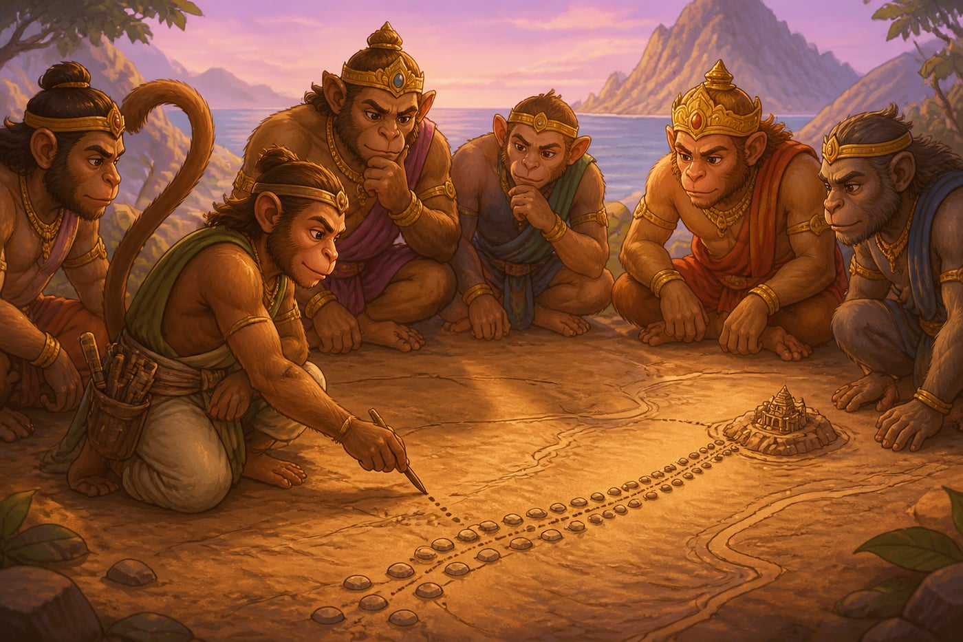 Nala sketching the bridge plan in council dust