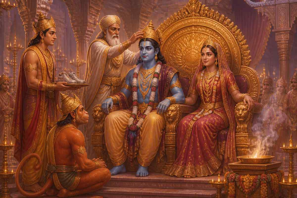 Rama's coronation in the great hall of Ayodhya