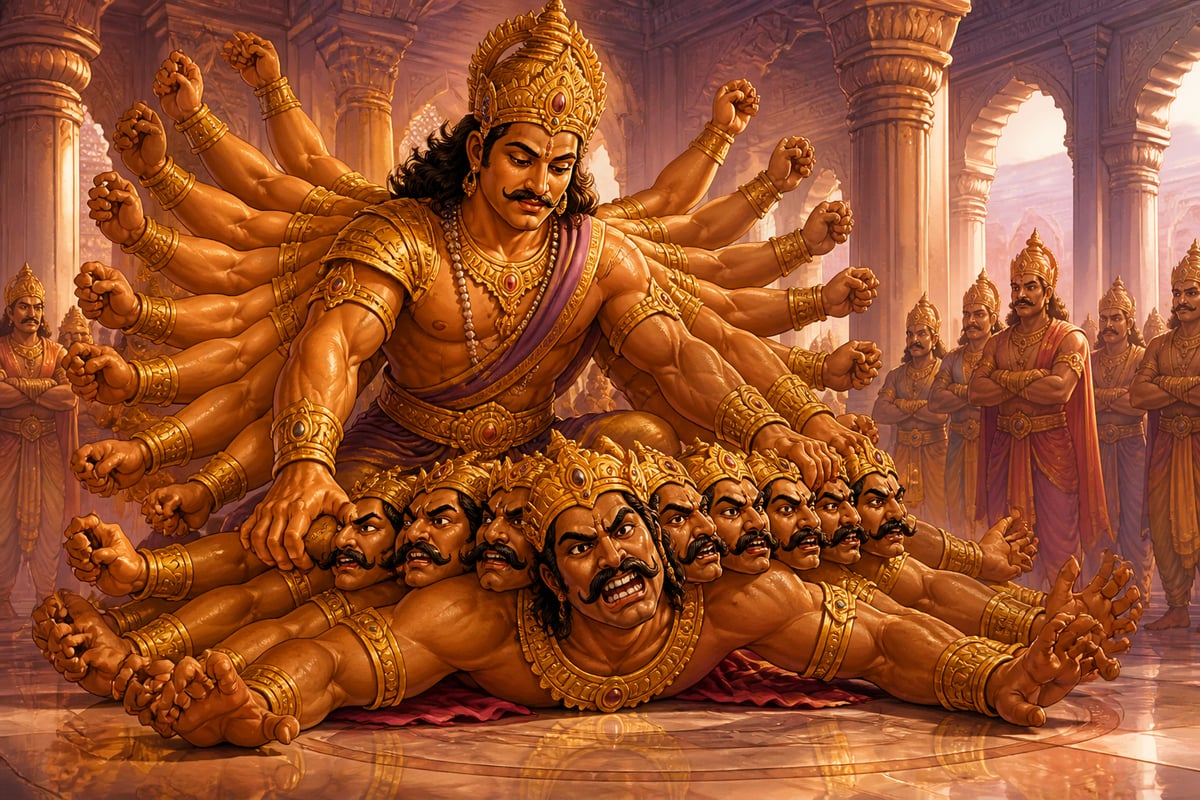 Kartaviryarjuna's thousand arms binding Ravana