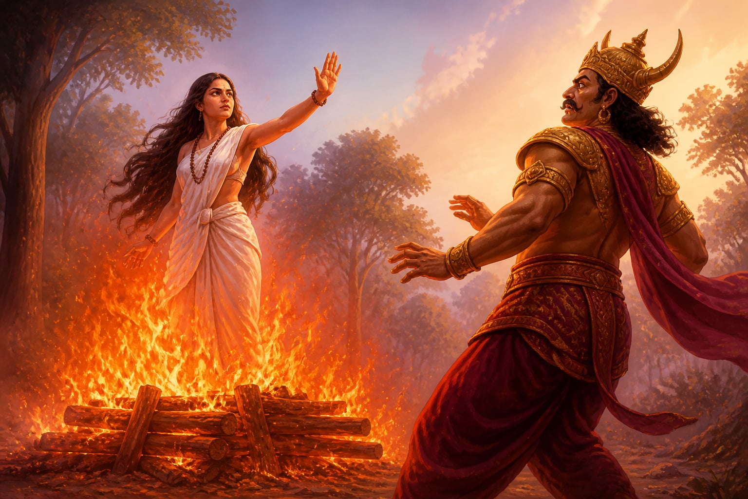 Vedavati cursing Ravana before her self-immolation