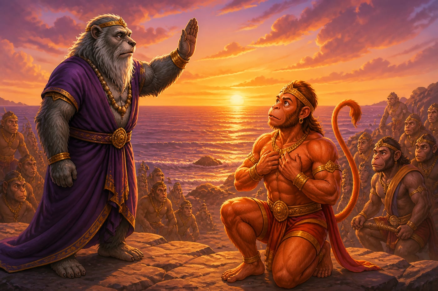 Jambavan reminds Hanuman of his cosmic powers