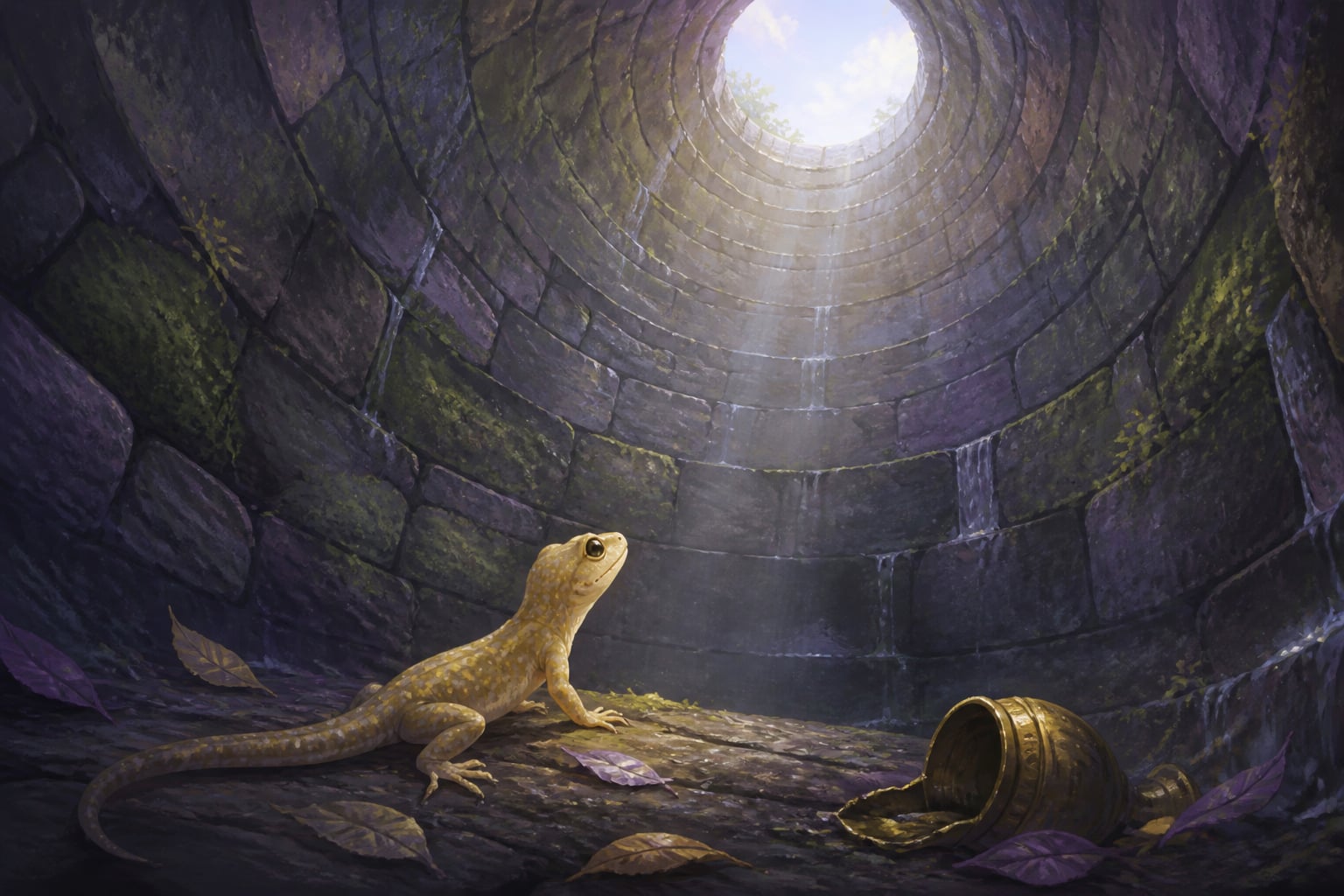 King Nriga as a lizard waiting in the deep stone well