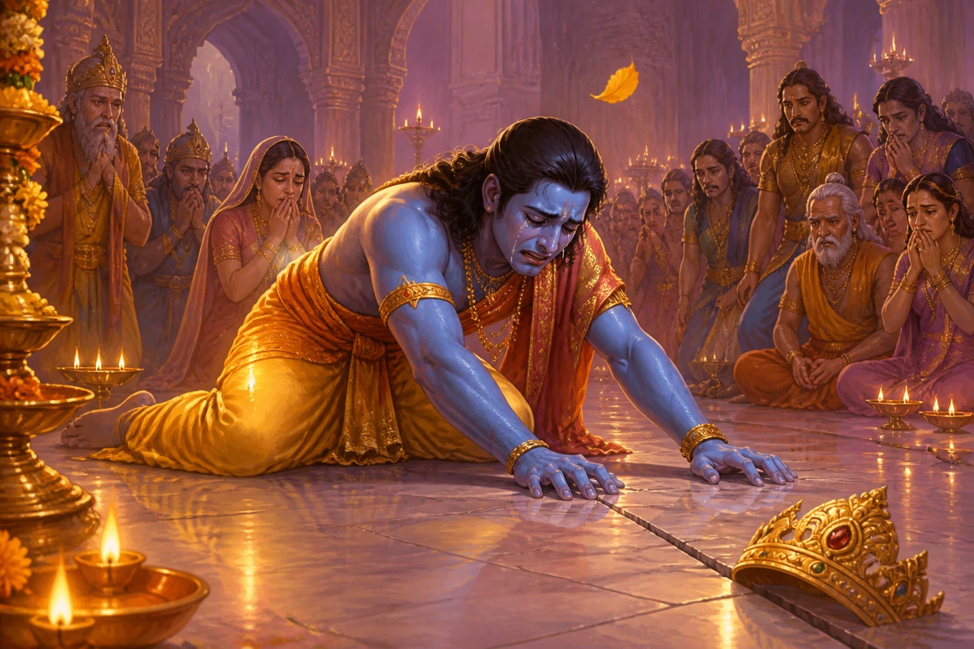 Rama clawing at the sealed marble where Sita descended
