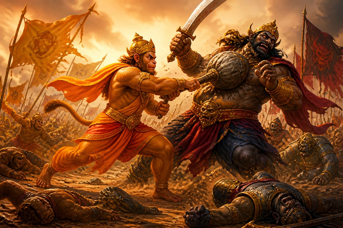 Sugriva drives a killing blow through Mahodara