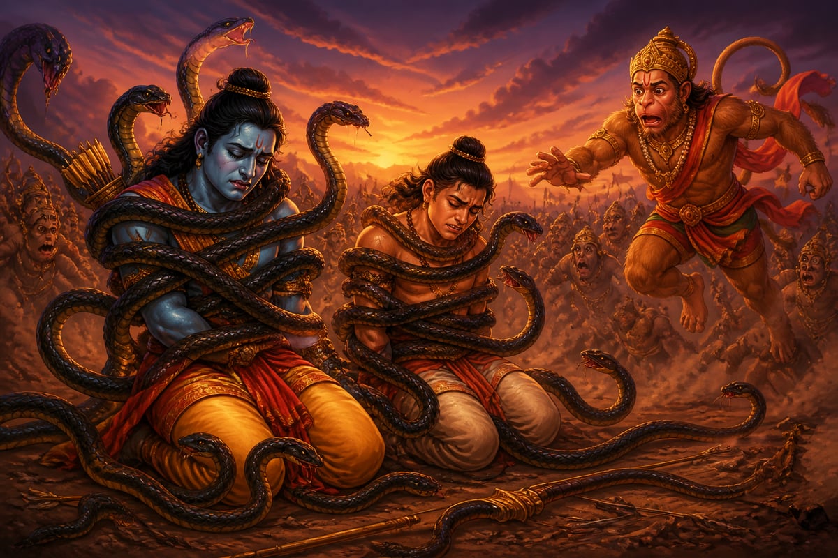 The Nagastra's serpents wrap around Rama and Lakshmana