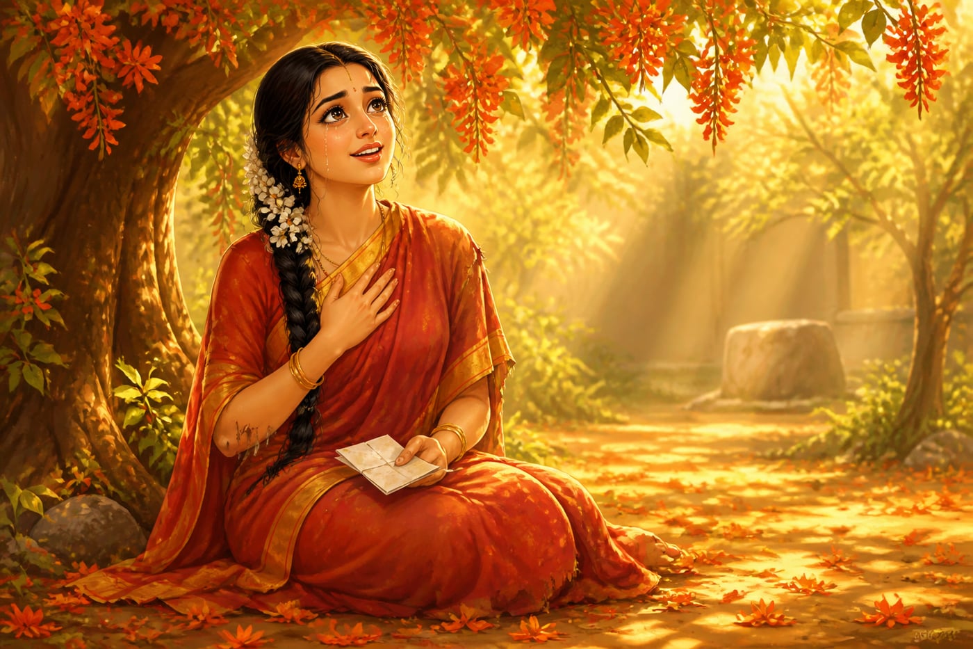 Sita receives Rama's message in the Ashoka grove