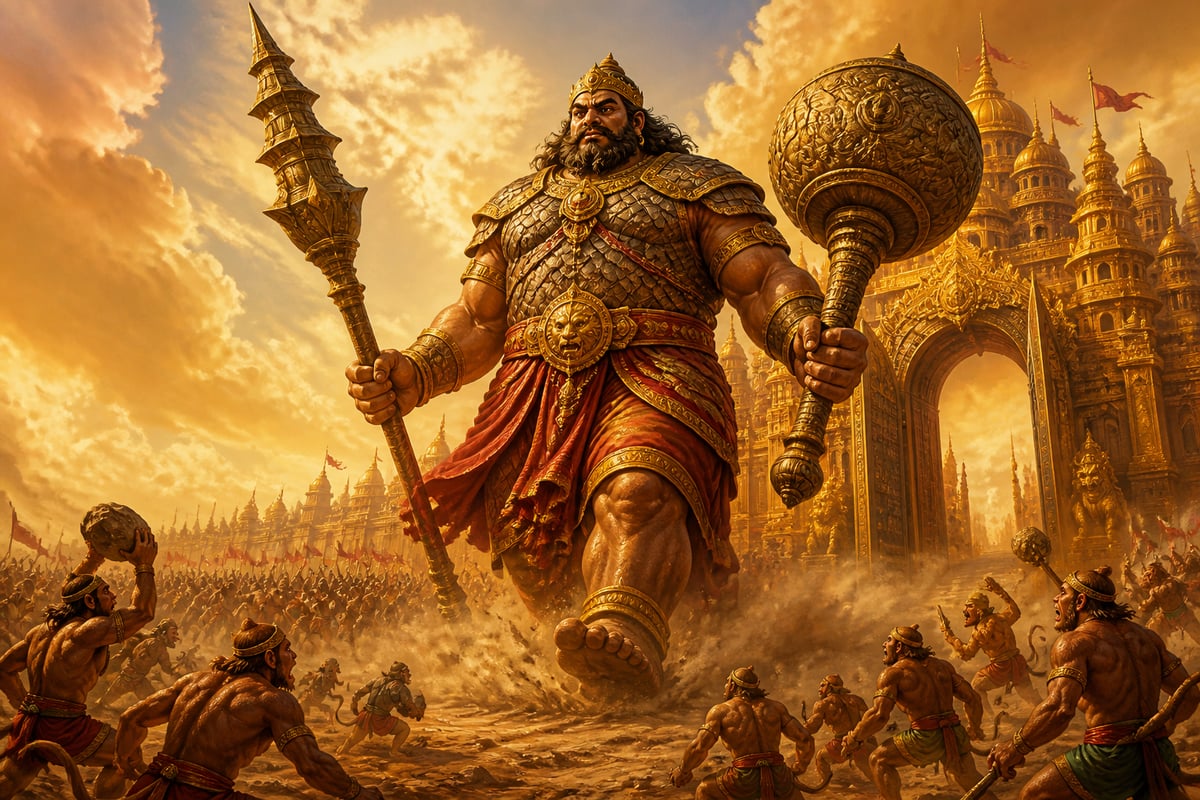 Kumbhakarna marches across the plain toward the vanara army