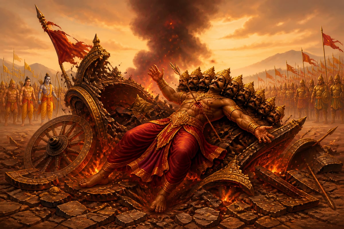 Ravana's chariot crashes to earth in flames