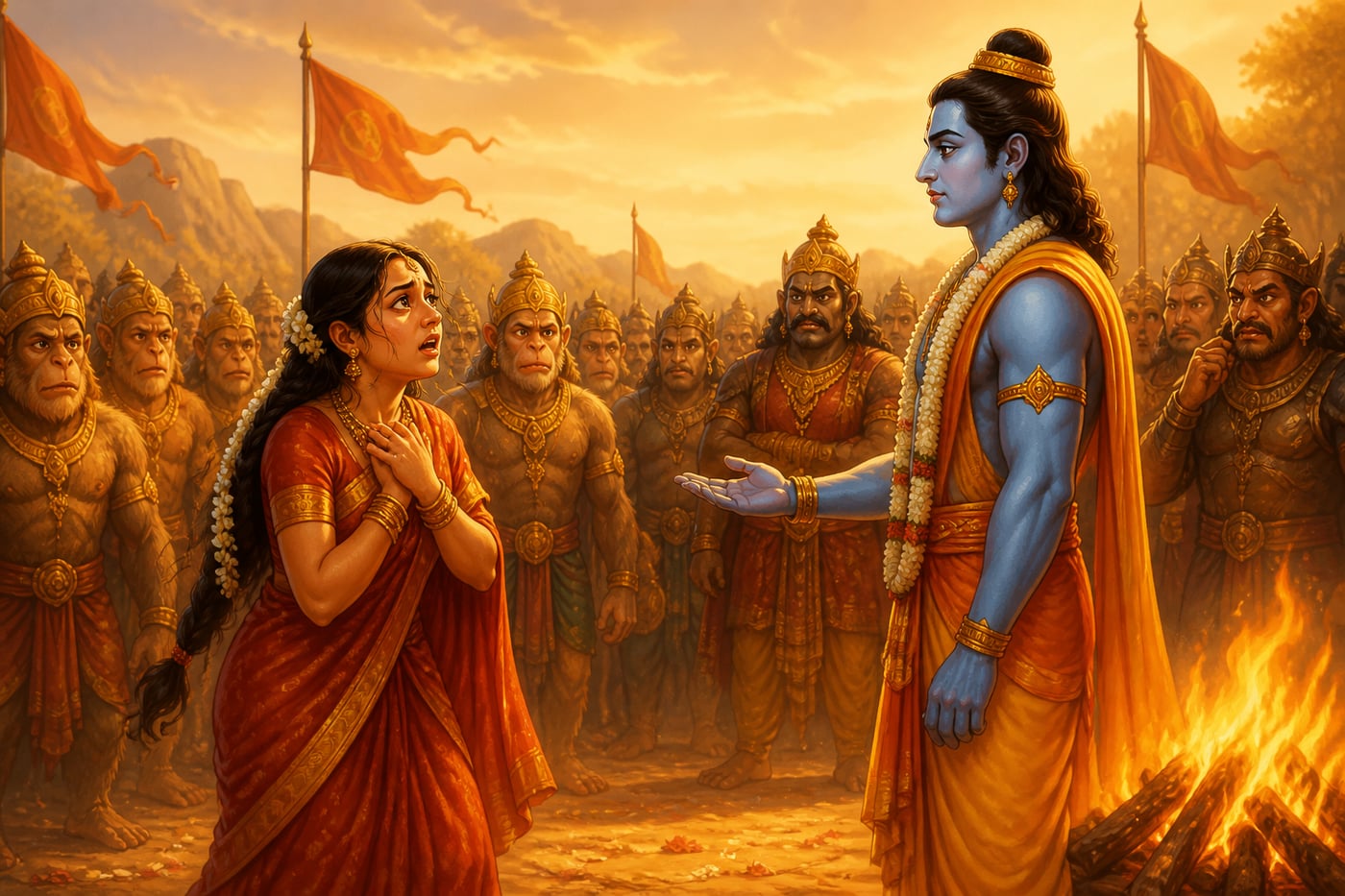 Sita stands stunned before Rama's cold formal address