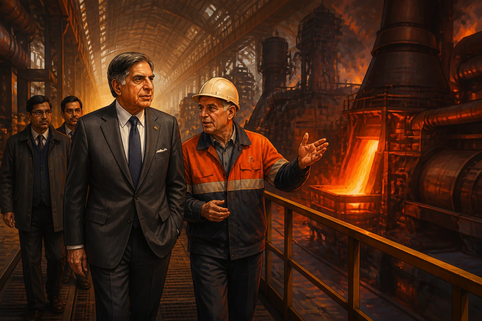 Ratan Tata walking the Corus steel plant in 2008