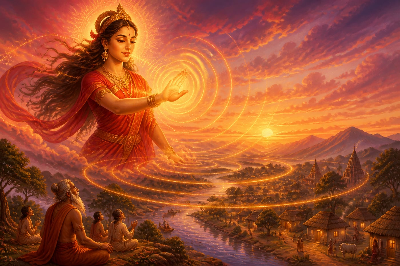 Vāk as feminine creative power, sound rippling out across the land
