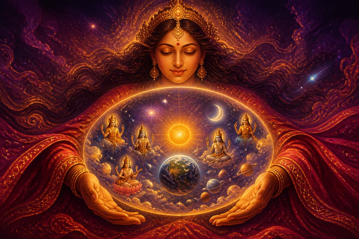 Aditi the boundless mother holding the cosmos within her open arms