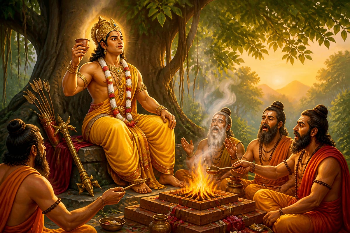 Indra strengthened by rishis at a fire-altar