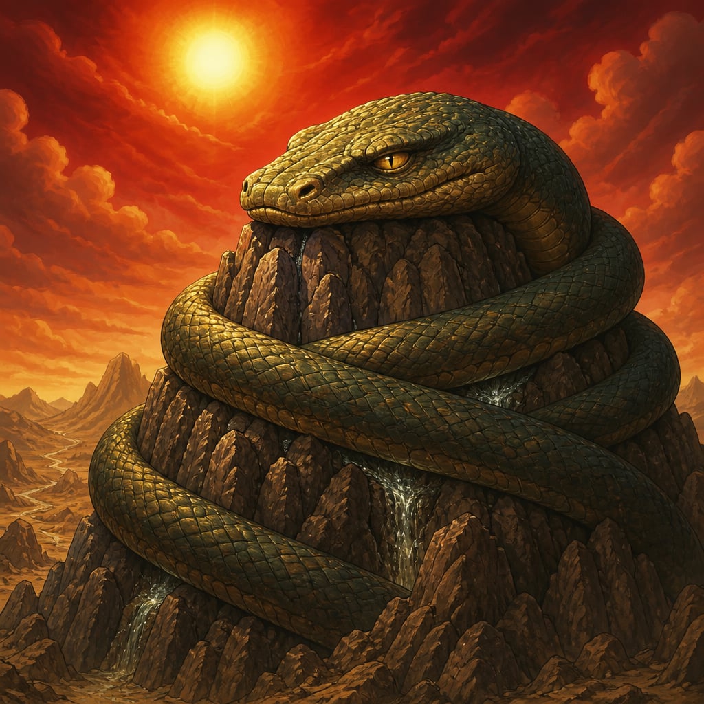 Vritra the serpent coiled around the mountains hoarding waters