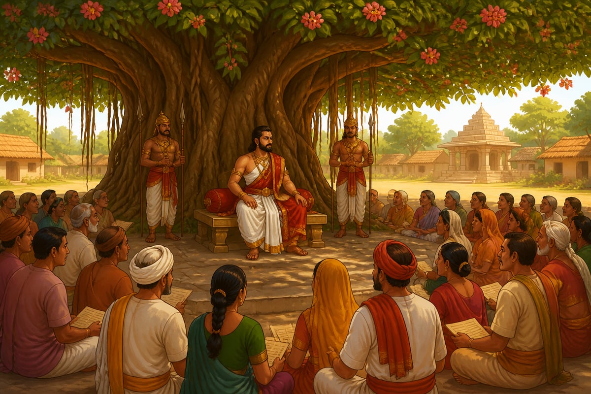 A king as shelter under a banyan canopy
