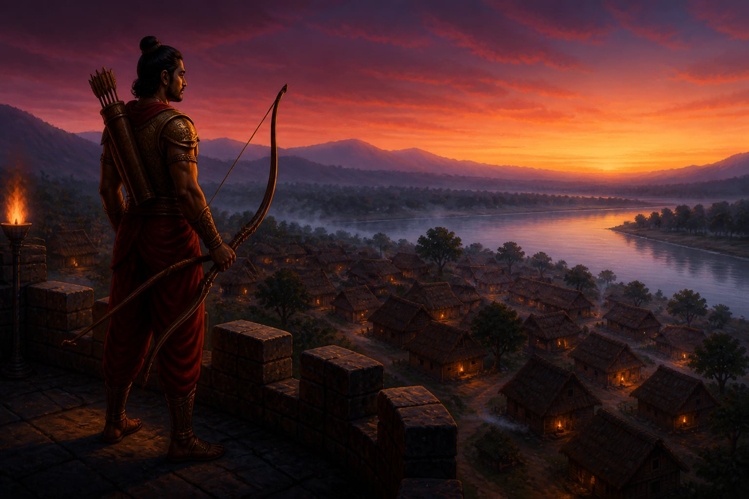 A kshatriya guard on the parapet at pre-dawn