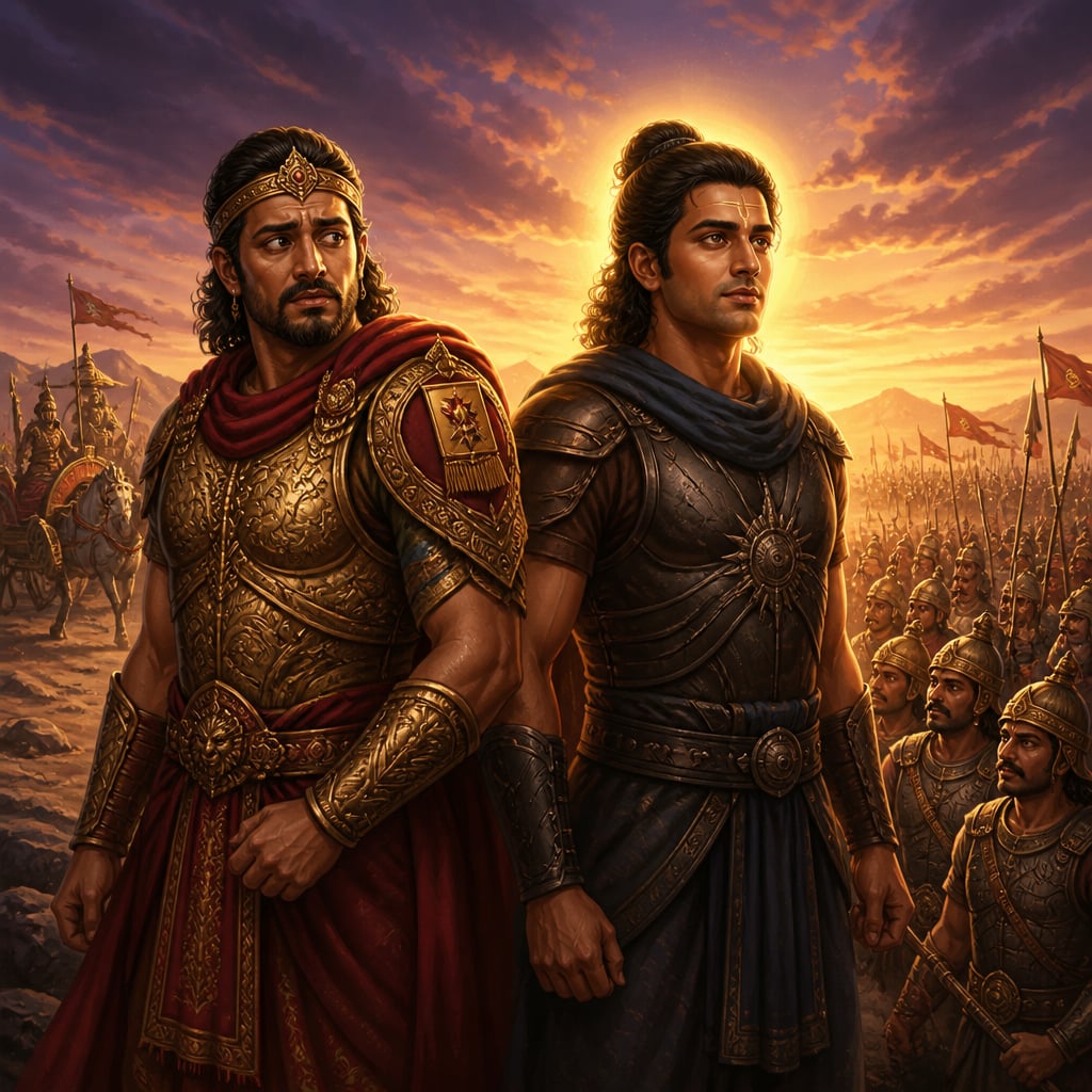 Two generals at dawn, one with inner radiance